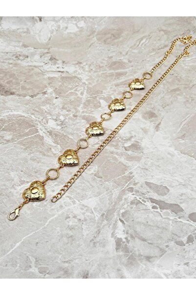 Desre Moda Heart-Patterned Chain Belt Women's Belt Dress Belt Waist Belt Body Belt Shirt Belt