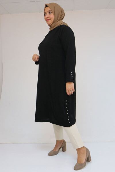 Eslina 58146 Plus Size Mir Tunic with Stone Detail on Sleeves and Side Panels - Black