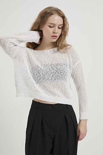 Arma Life Women's Off-Shoulder See-Through Basic White Knitwear Blouse