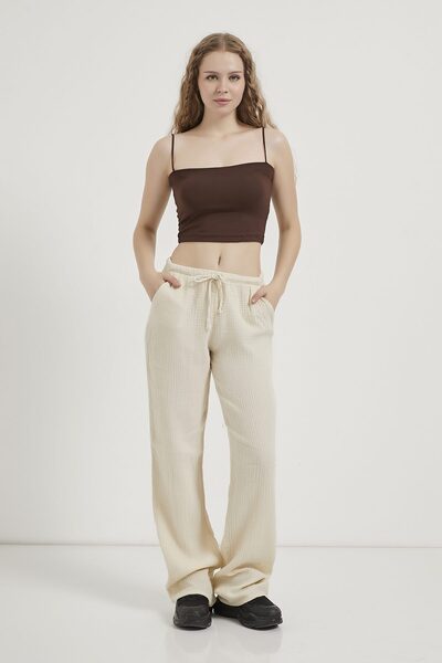 Arma Life Women's Thin Strap Covered Basic Brown Crop Bustier