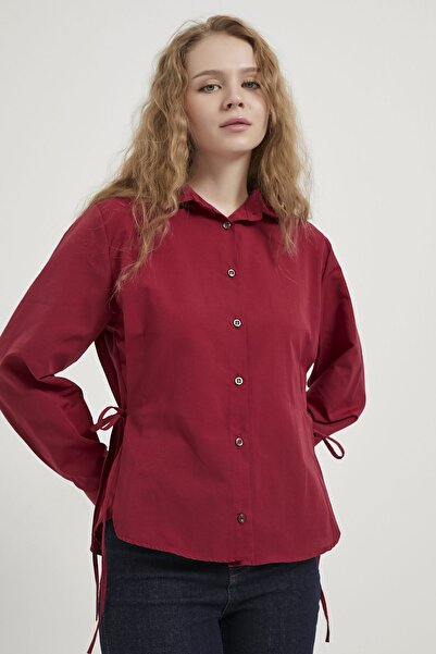 Arma Life Kadın Yanı Bağlamalı Basic Uzun Kollu Bordo Gömlek