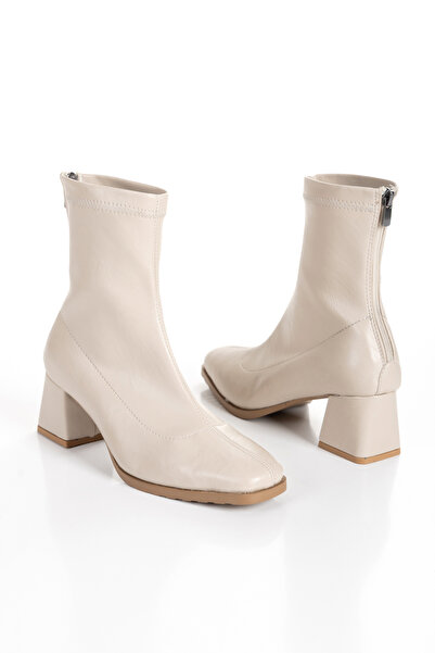 Moda Hanım Γυναικείες μπότες με τακούνι 5 εκ. σε μπεζ χρώμα