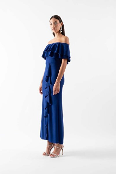 Spazio Adio Volanlı Uzun Abiye Elbise SAKS