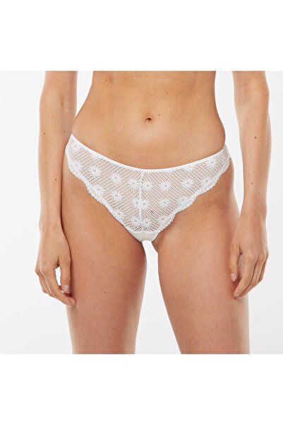 KIABI Openwork floral lace tanga briefs WHITE