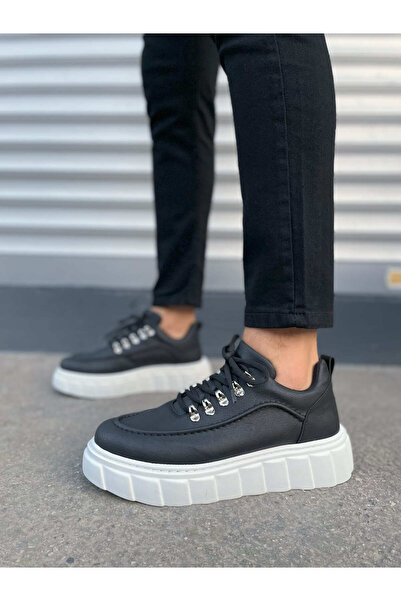 Zapatos JY010 حذاء رياضي كاجوال للرجال من الجلد برباط سحابي CBT - أسود