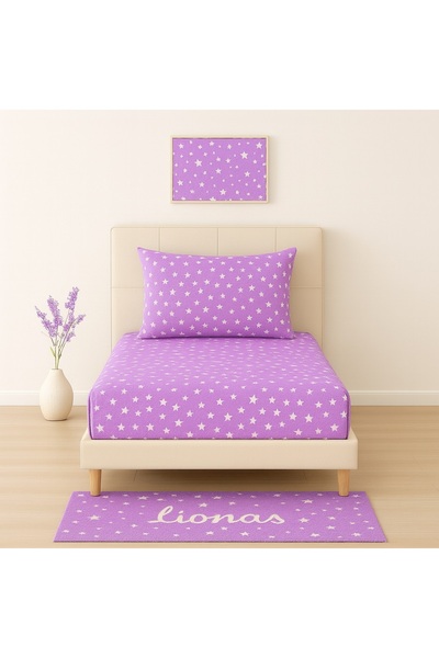 Ezgi Patterned 100 X 200 cm Single Lilac Star Elastic Sheet and Pillowcase