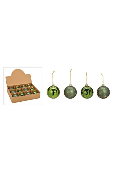 CHRISTMAS GIFTS Set 12 Globuri de Craciun din sticla verde, diametru 8 cm