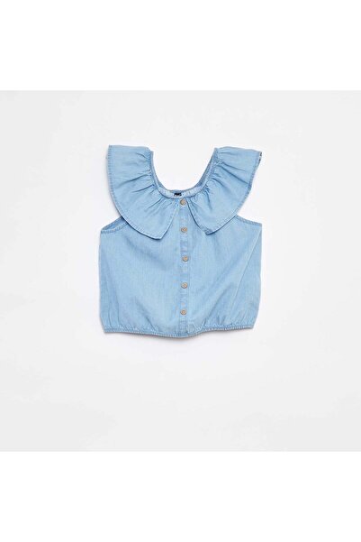 KIABI بلوزة بدون أكمام مع ياقة مكشكشة باللون الأزرق