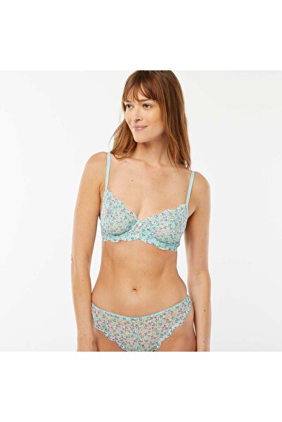 KIABI Floral lace demi-cup bra BLUE