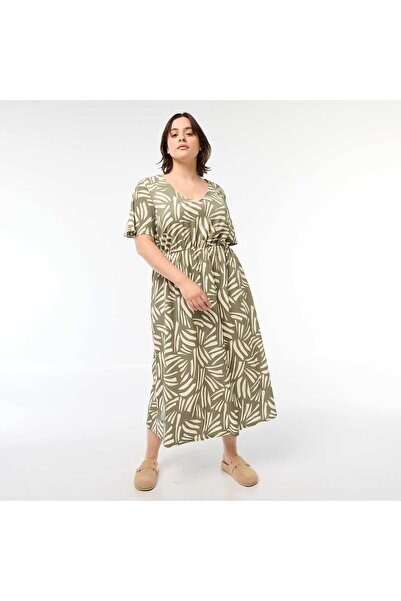 KIABI Patterned V-neck maxi dress KHAKI