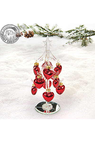 CHRISTMAS GIFTS Brad Craciun din sticla cu inimioare 20 cm
