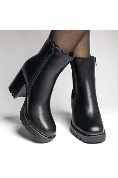 BMoD Ghete scurte negre pentru femei cu toc gros și inserție din material ela...