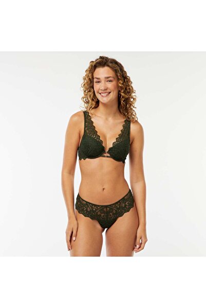 KIABI Sheer lace tanga briefs with decorative jewel KHAKI