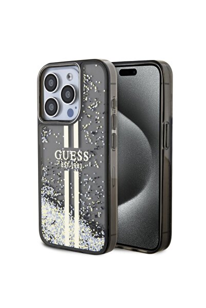 Guess Θήκη για iPhone 15 Pro Max, Υγρό γκλίτερ σε χρυσό χρώμα, - Μαύρο