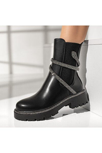 Modlet.ro Women's black boots with elastic inserts and metallic details MOD12340