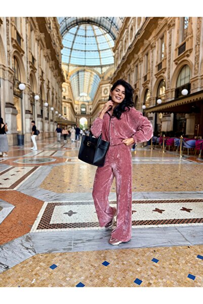 RAMONA BADESCU EXCLUSIVE Set din catifea cu reflexe – jachetă bomber și pantaloni