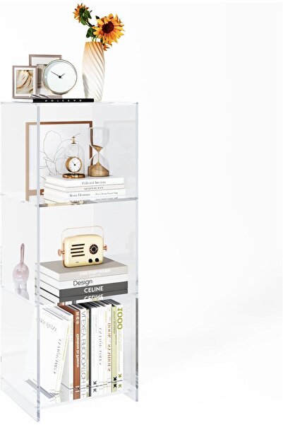 Slasa Acrylic 3-Tier Bookcase – 30 × 23 × 80 cm Clear Floor-Standing Bookshelf for Home & Office