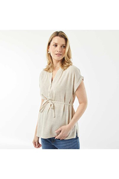KIABI Maternity linen-blend blouse WHITE