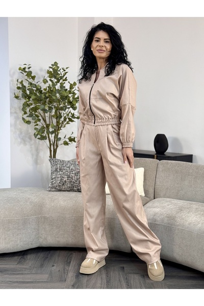 RAMONA BADESCU EXCLUSIVE Beige women's set - bomber jacket and pants