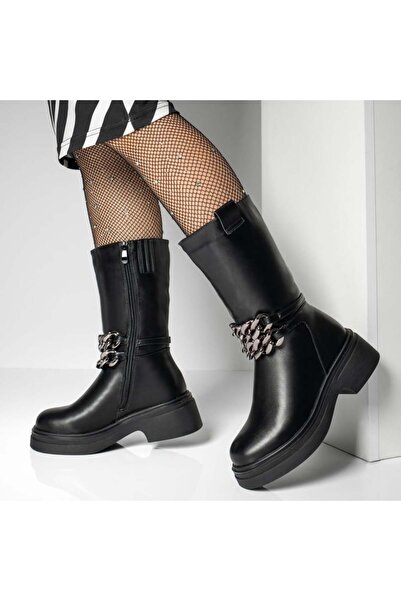 Modlet.ro Women's black thick-sole boots with metallic details MOD12921