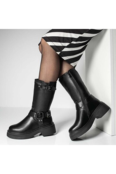 Modlet.ro Women's black boots with zipper and buckle MOD12920