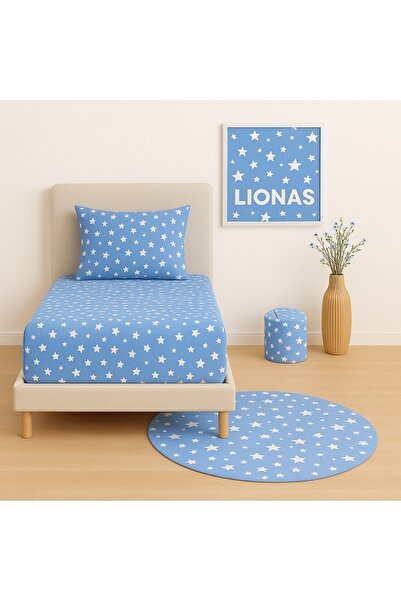 Ezgi ملاءة سرير وغطاء وسادة منقوشة مقاس 90 × 200 سم باللون الأزرق النجمي
