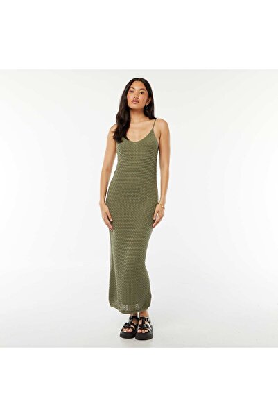 KIABI Strappy crochet midi dress GREEN