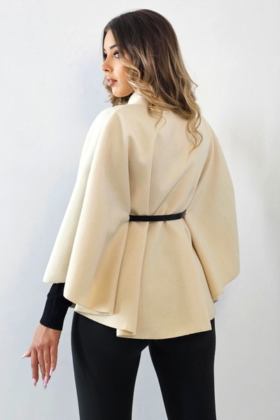 FashionForYou Amalia elegant fabric jacket, with flared cut and matching belt, Cream