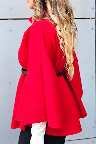 FashionForYou Women's cape coat Amalia, with tunic collar and belt, Red