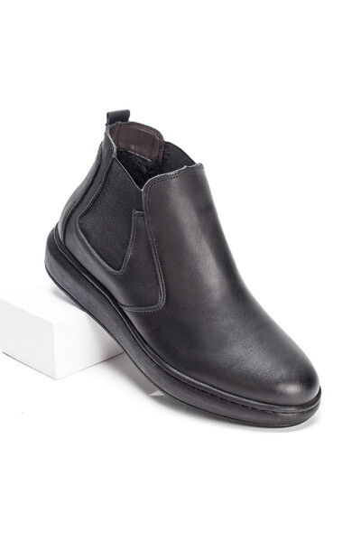 Modlet.ro Men's black genuine leather boots with elastic material MOD07490