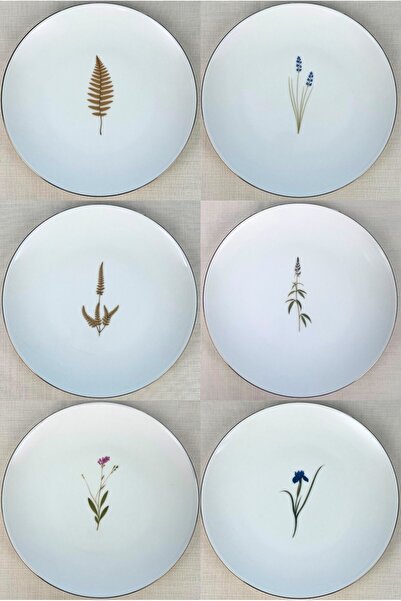 tabakevi Tabak Evi Porcelain Natura Mixed Gold Gilded Serving Plate 24.50cm Set of 6