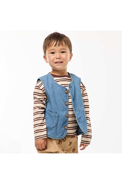 KIABI Ribbed Denim Effect Sleeveless Jacket BLUE