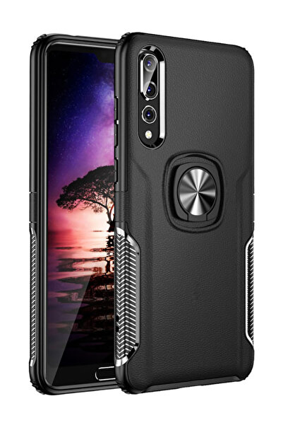 HALAMODO جراب حامل حلقة الإصبع لهاتف Huawei P30 Lite أسود