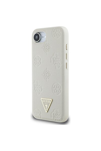 Guess Θήκη για iPhone 16e, Peony Grained Hot Stamp Triangle Logo MagSafe, Μπεζ