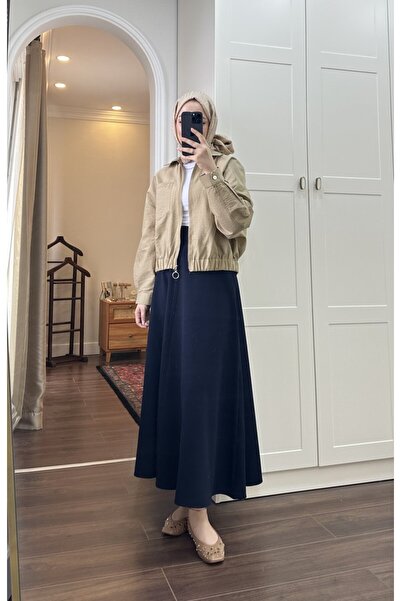 Miraydın Butik Fusta elastică pentru femei Scuba Flared M7056 - Bleumarin