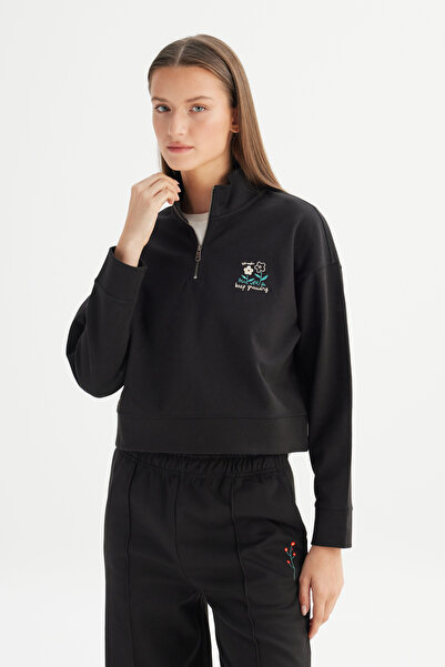 WRANGLER Regular Fit Normal Cut Zipper Collar Detailed Black Sweatshirt