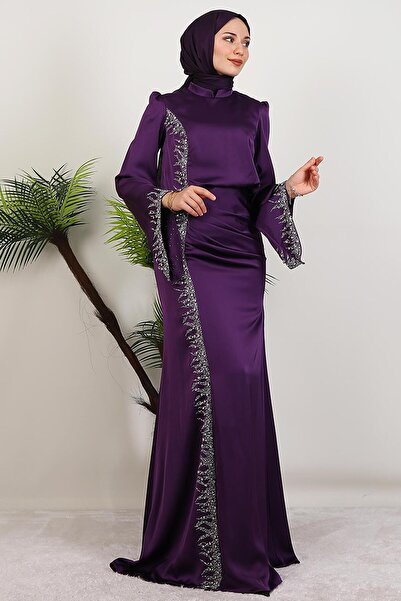 GİYZAMİLA Βραδινό φόρεμα Mihrimah σατέν μωβ