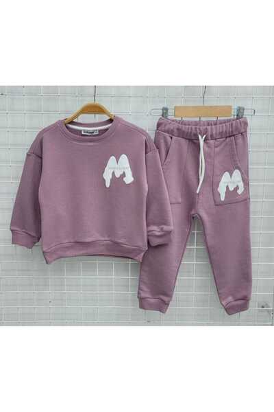 LUCCO Kız Çocuk Minimalizm Desenli Sweatshirt ve Eşofman Takım Mevsimlik