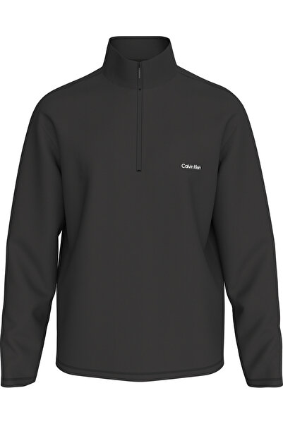 Calvin Klein Erkek Marka Logolu Yarım Fermuarlı Dik Yaka Siyah Sweatshirt LVGMF5W303 UB1
