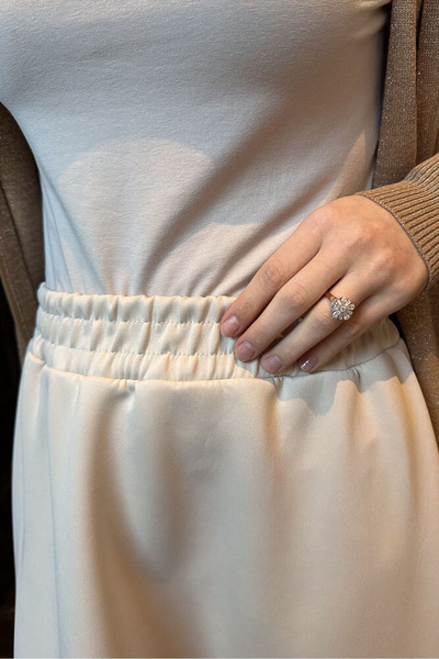 Miraydın Butik Fusta elastică în talie pentru femei M7056 - Bej