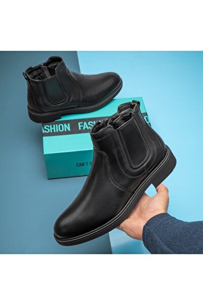 Modlet.ro Men's black leather boots with zipper MOD12326