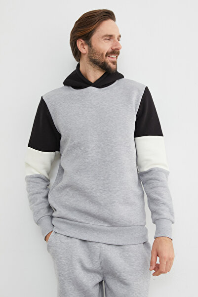 Fulla Moda 3 İplik Kolu Renk Bloklu Kapüşonlu Sweatshirt