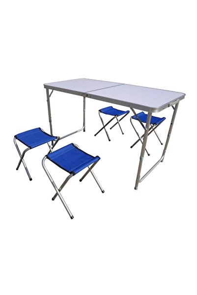 OMC Set masa plianta, pentru gradina, cu 4 scaune, albastru/gri