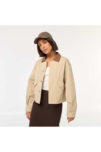 KIABI جاكيت بسحاب وياقة مضلعة باللون البيج