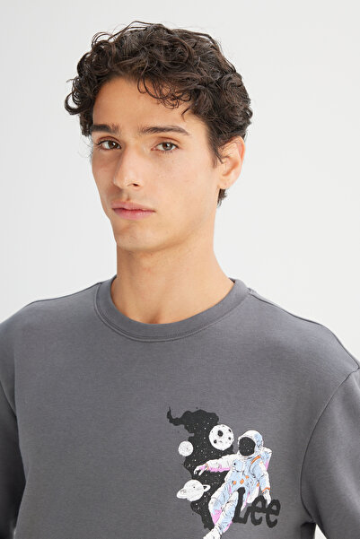 Lee Regular Fit Normal Cut Crew Neck Printed Anthracite Sweatshirt
