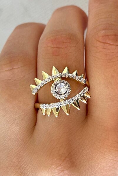 TAKIŞTIR خاتم ذهبي اللون قابل للتعديل مع تفاصيل حجرية على شكل عين