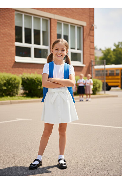 nacar çarşı Fusta albă evazată pentru fete, cu fundă și mărgele în față, 23 a...