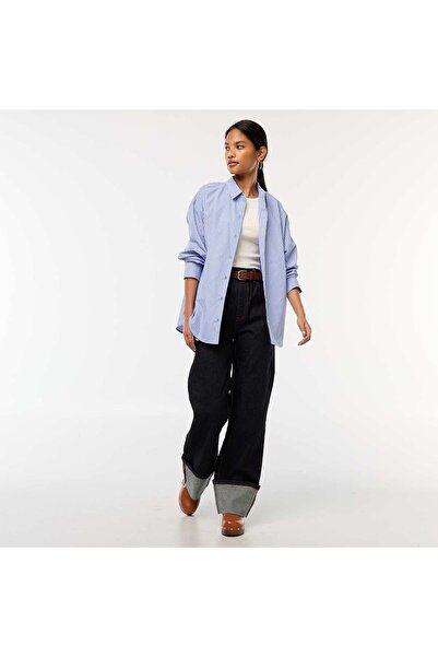 KIABI Regular / High-Waisted Jeans with Wide Turn-Up Hems BLUE