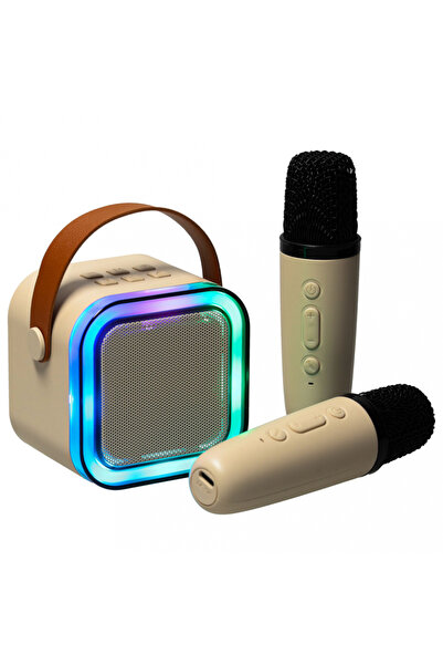 Ikonka Set difuzor karaoke Ikonka, cu 5 moduri de iluminare LED, cablu USB si 2 microfoane, puterea 6W, Be
