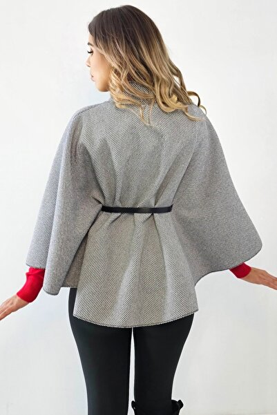 FashionForYou Elegant cape-type cape, Amalia, with button and strap, Grey